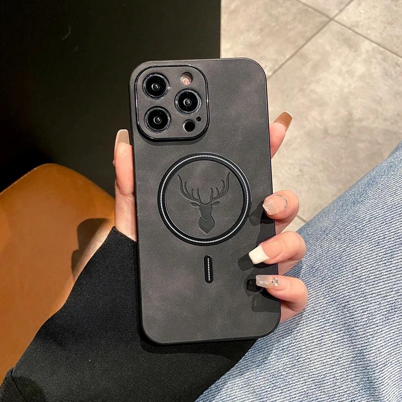 Luxury Magsafe Deer Cortex Phone Case For iPhone 16 15 14 13 12 11 Pro Max X XS XR Max Magnetic Bumper Cases Cover