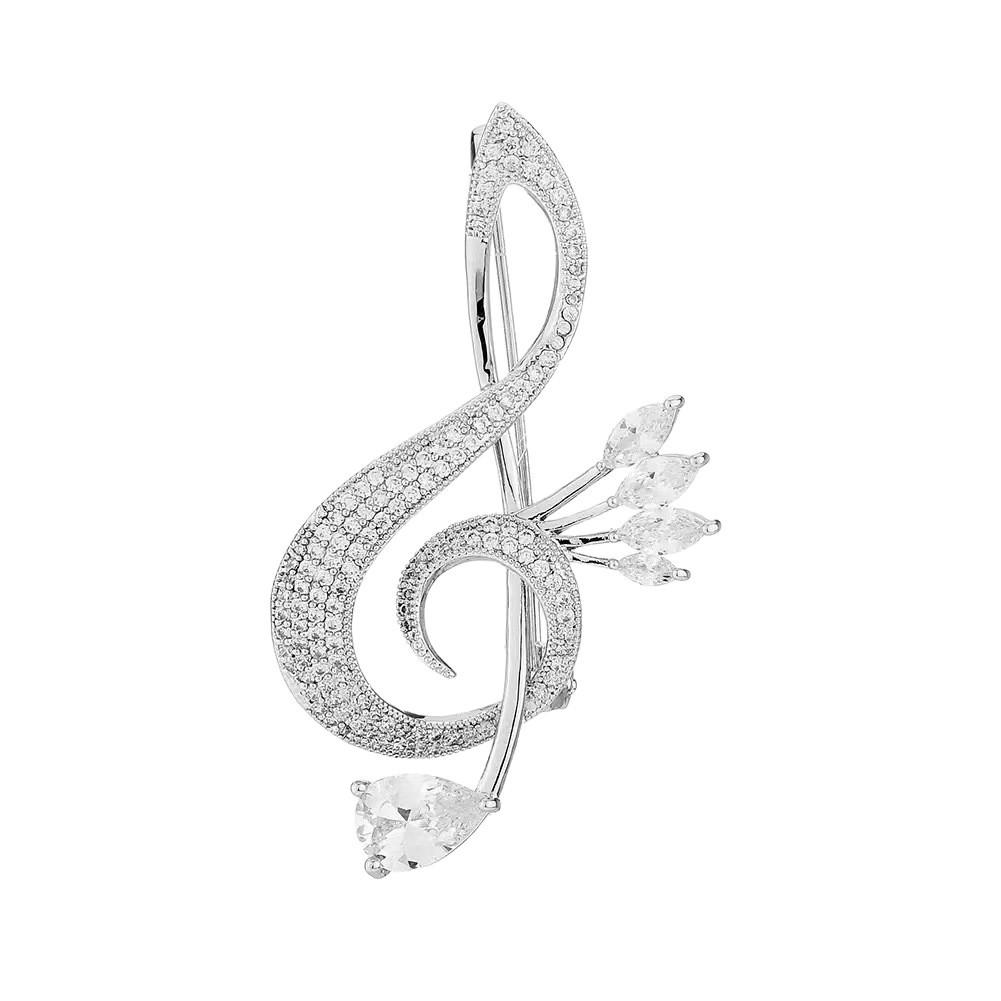 Exquisite Silver Music Note Brooch for Women - Fashionable Lapel Pin for Coats and Suits, Luxurious Accessory