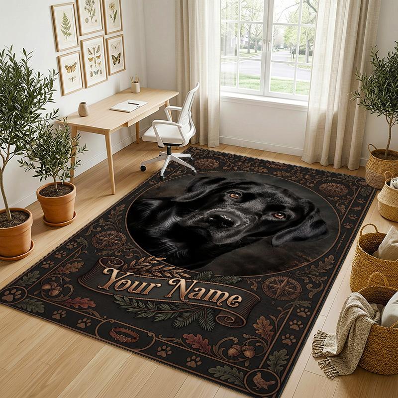 Black Cat Music Theme Soft Crystal Velvet Rug Custom Name & Text Print Non Slip Floor Rug for Bedroom Living Room