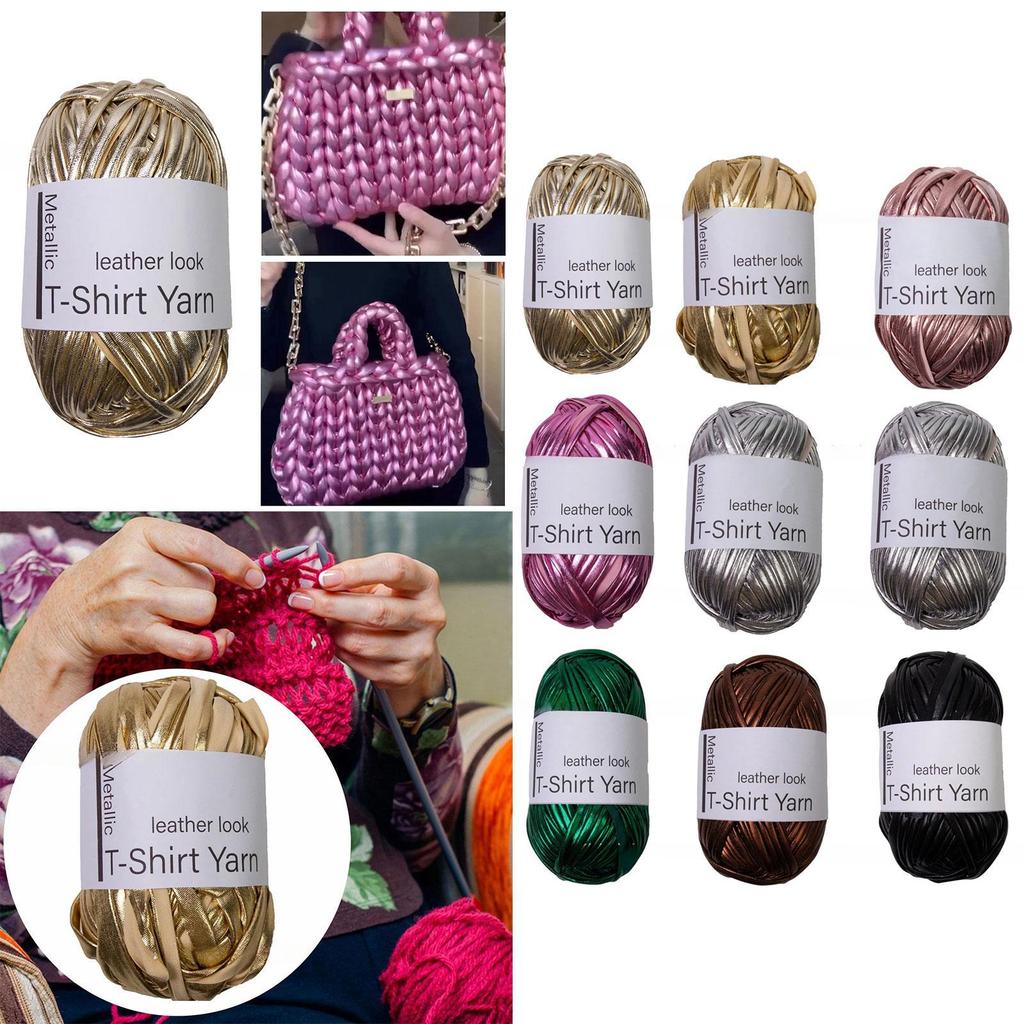 Metallic T Shirt Yarn Soft 40M Shiny Knitting Crochet Yarn Crochet Bag Yarn for Crocheting Keychains Handmade Bag DIY Bags