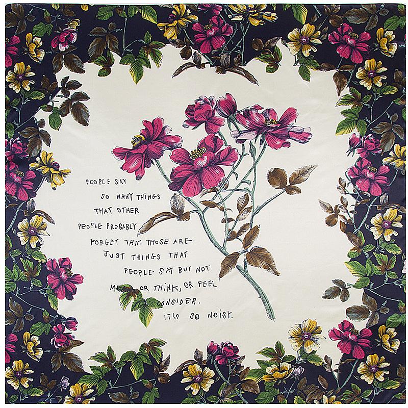 New Arrival Korean Style Hand Paint Rose Silk Satin Square Scarf Spring Autumn Women Scarfs Shawls 90*90 Cm Scarves