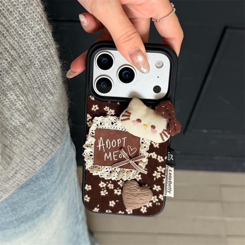 Цветочный 3D Чехол Сердце Голова Кошки для iPhone 17/16 Pro Max/15/14 Осень/Зима