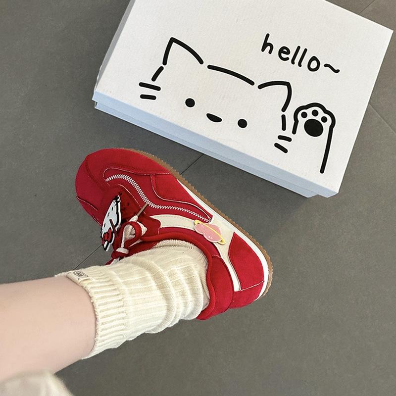 Милые кроссовки Hello Kitty с мультяшным рисунком, спортивные тренировочные кроссовки для осени и зимы, ретро, ​​универсальные, простые, для поездок на работу, повседневные кроссовки для девочек, одна пара обуви.