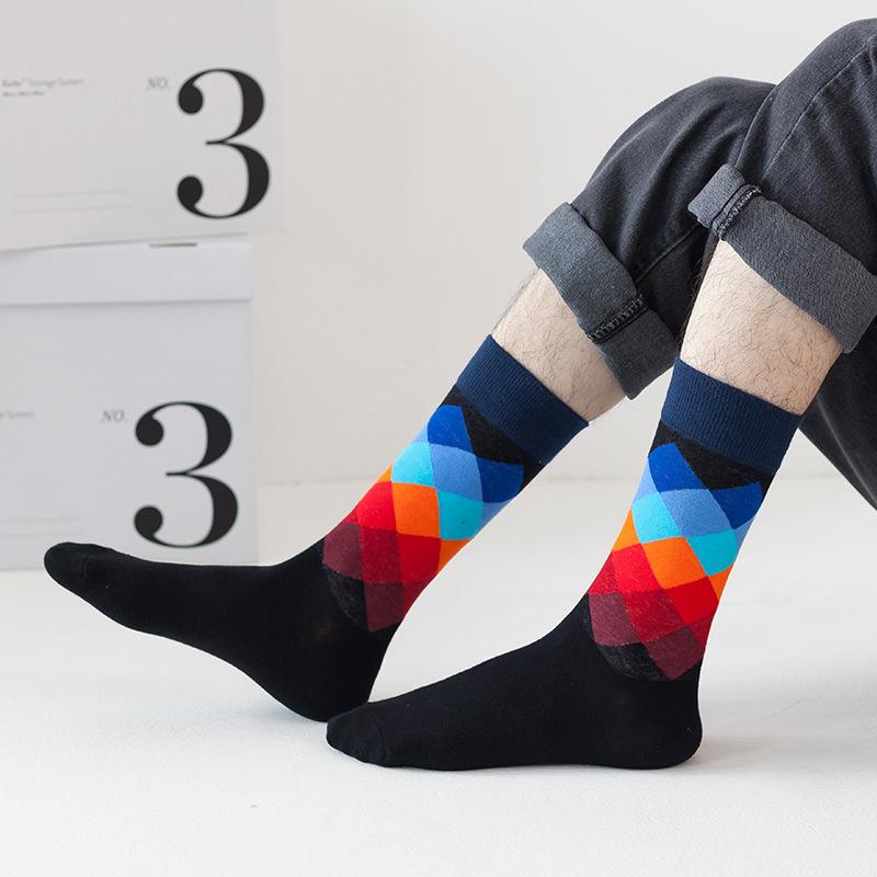 Носки-трубы женские хлопковые чулки с ромбовидным узором модные нейтральные мужские носки