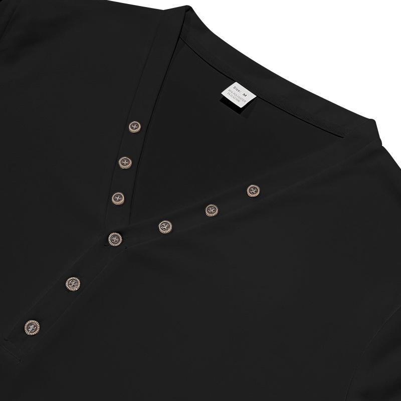 Men's Spring and Autumn Models Solid Colour Men's T-shirt Long-sleeved Casual Bottoming Slim Button V-neck Tops