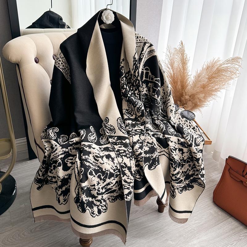 New Shawl Warm Winter Scarf Women Print Paisley Tower Cashmere Pashmina Thick Wrap Head Neck Foulard Luxury Blanket Echarpe