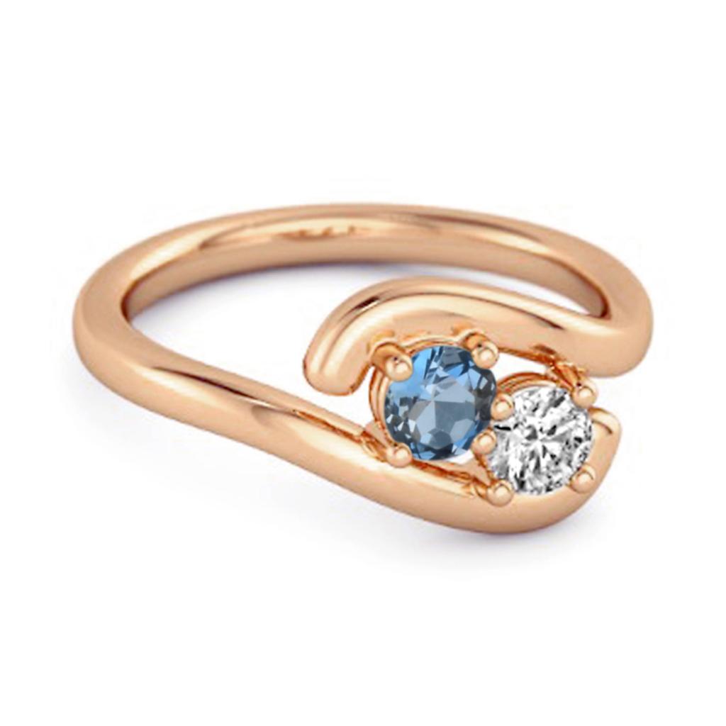 London Blue Topaz Two- 925Stone Bypass Ring - 925 Sterling Silver Rose Gold Vermeil