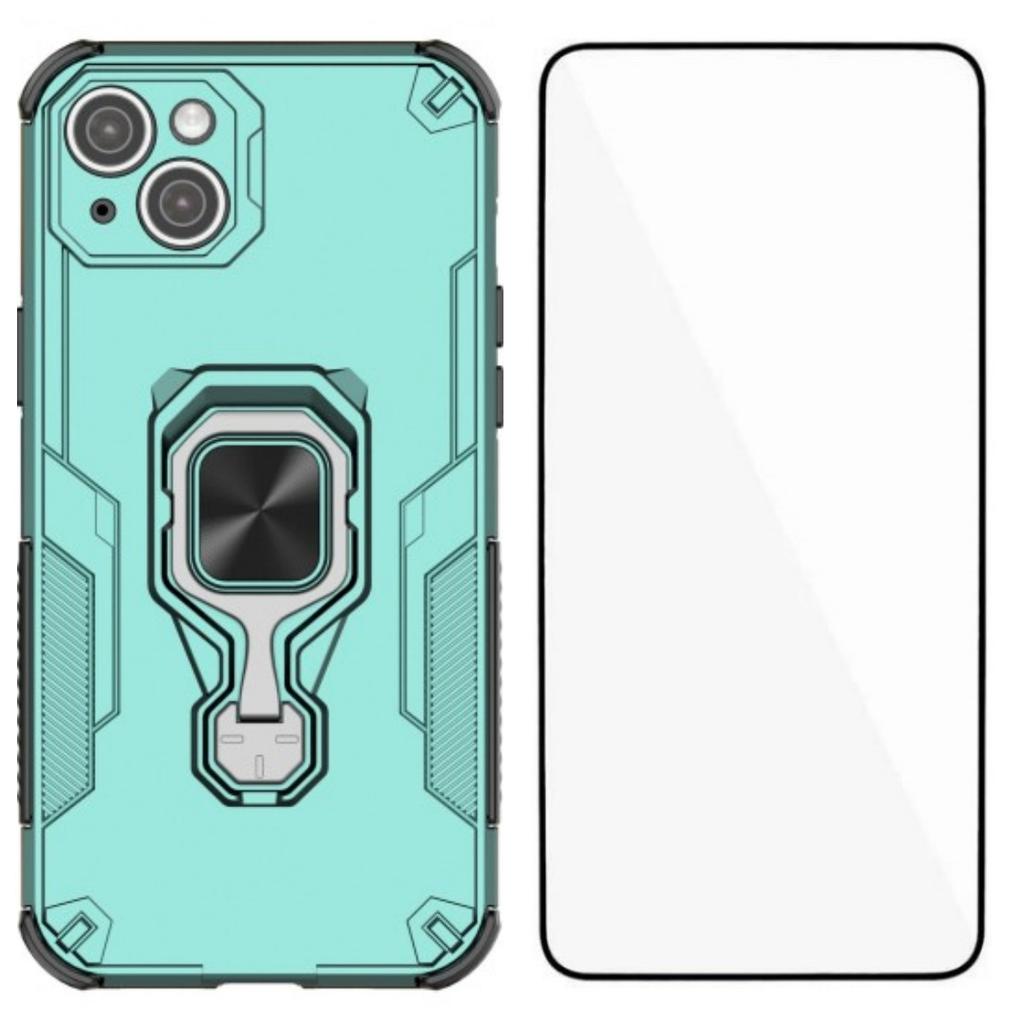 Чехол для iPhone 14 WANLONFENG PC TPU Задняя крышка с подставкой и закаленным стеклом