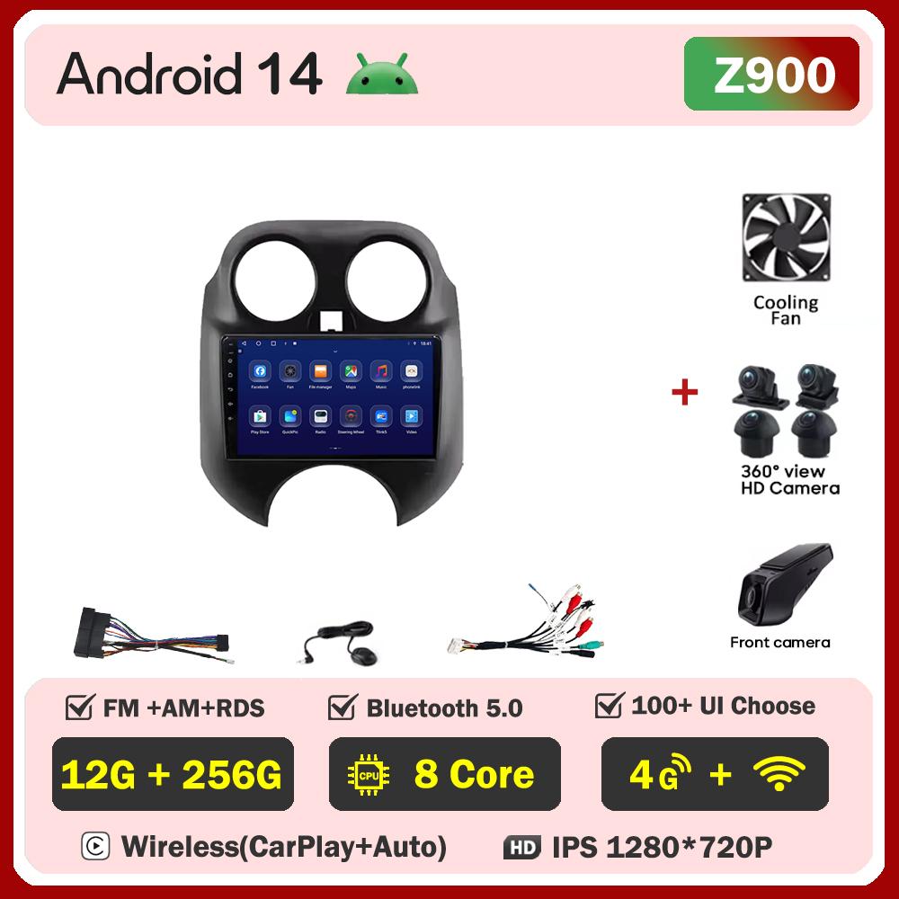 Автомобильный мультимедийный проигрыватель для Nissan March MICRA 2010-2013 Автомобильный радиоплеер с сенсорным экраном Беспроводной Android 14 Стерео Головное устройство GPS