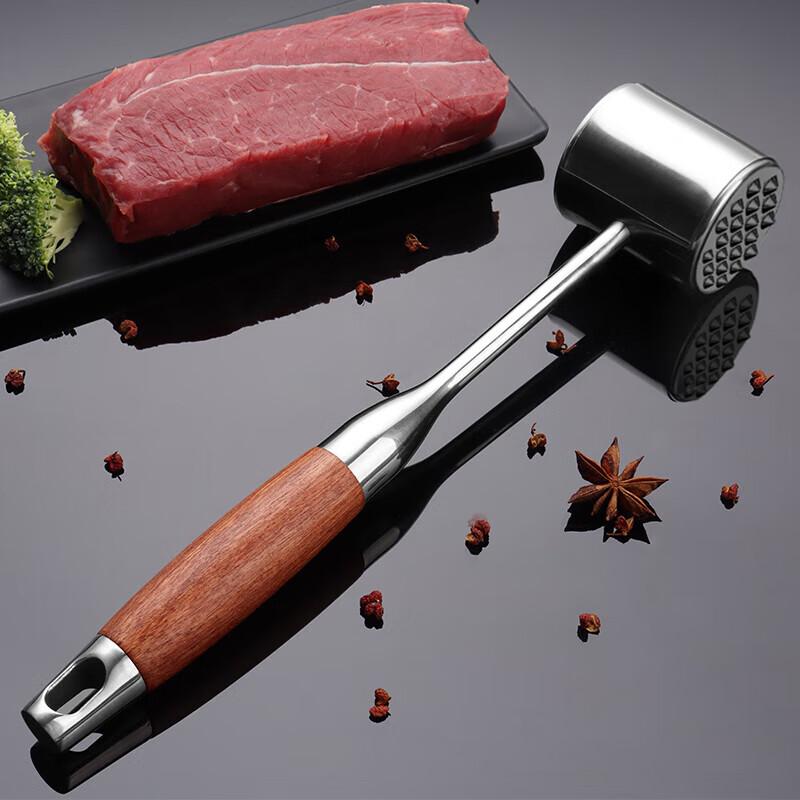 BJ 304 Stainless Steel Double-Sided Meat Tenderizer, Steak Mallet, Meat Hammer, Rosewood Meat Tenderizer, Meat Tenderizing Hammer
