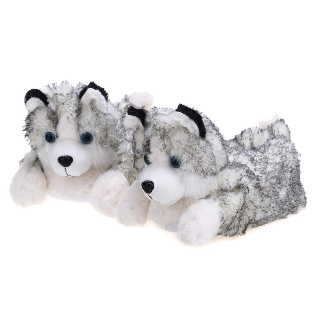 Onmygogo Fuzzy Plush Bulldog Slippers for Winter Indoor Slippers for Men and Women Gray Sizes Adults, Warm, Comfortable, Non-Slip (Light Husky,