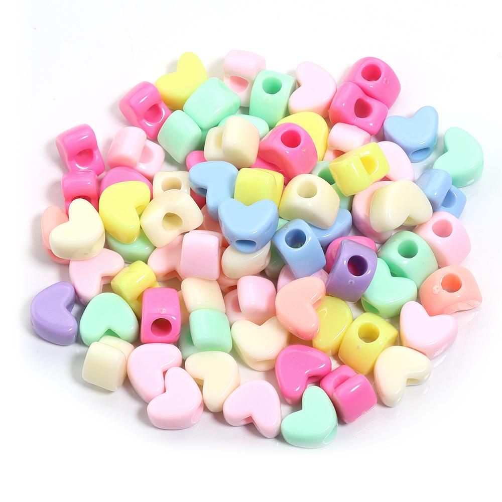 100pcs/lot 12x9mm Acrylic Heart Beads Colorful Large Hole Loose Beads For DIY Handmade Bracelet Earrings Jewelry Making Supplies