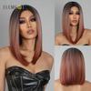 New Synthetic Medium Straight Ombre Dark Root To Red Bob Wigs for Women Wig Party Daily Hair Heat Resistant Fiber