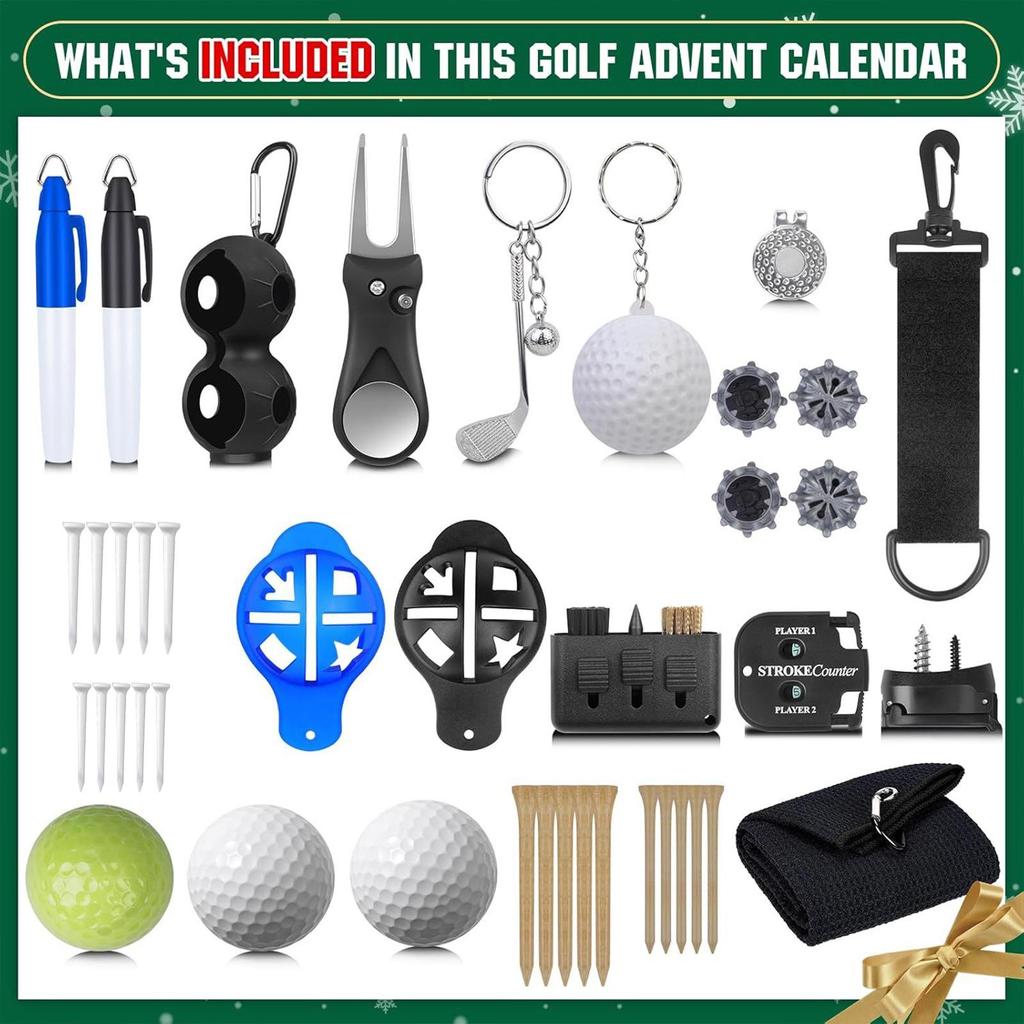 Christmas Countdown Calendar Christmas Advent 24 Boxes Accessory Set Golf Themed Design for Men Women Boys Girls Stocking