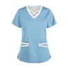 Women's Fashionable V-Neck Short-Sleeved Work Clothes With Drawstrings And Pockets Color Matching  Tops And Protective Clothing