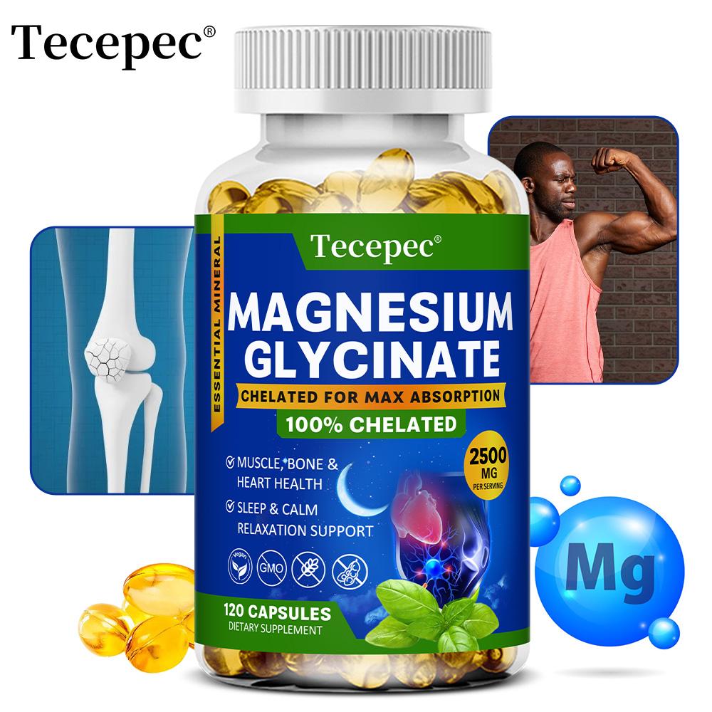 Magnesium Glycinate Chelated Capsules, 2500mg Per Serving, 120 Capsules, 60‑Day Supply, Dietary Supplement