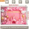2D Pink Castle Happy Birthday Party Backdrop Princess Balloon & Curtain Photography Background