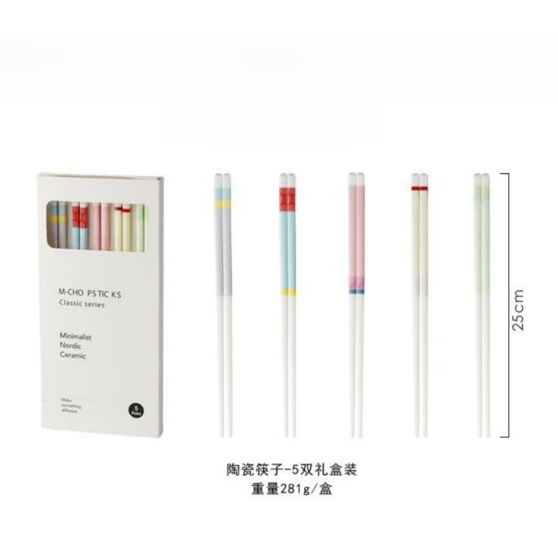5 пар керамических палочек для еды, японские нескользящие палочки для суши, бытовая кухонная посуда, легко моющаяся, набор столовых приборов с ложкой, подарочный набор