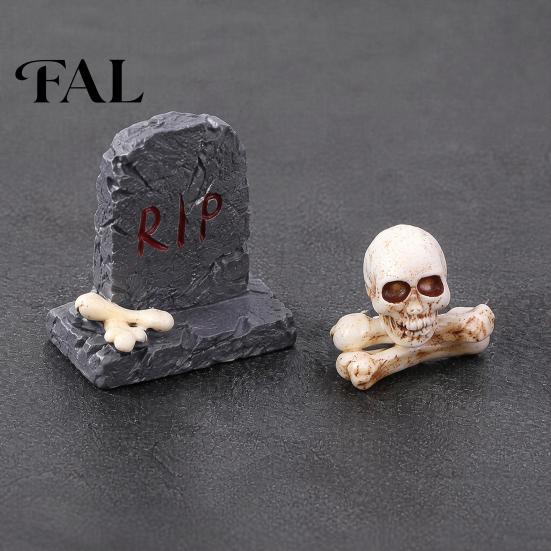 Dark Halloween Scene Set Miniature Resin Ornaments, Micro Landscape Desktop Decor, Horror Street Sign Props Accessories for Fish Tank Aquarium
