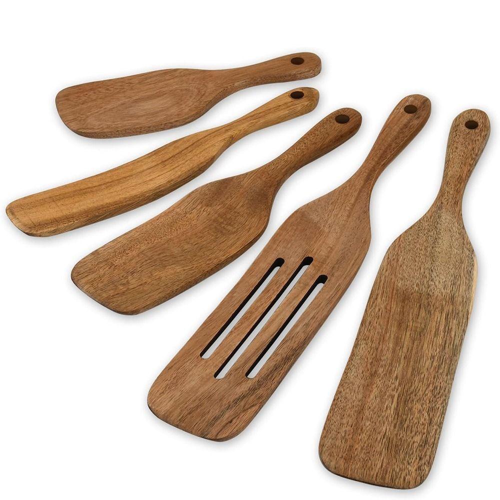 Non Stick Long Handle Spatula Natural Wood Kitchen Leakage Shovel  Kitchenware Supplies