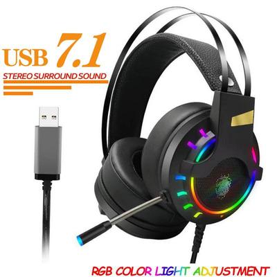 Светодиодный контроль цвета USB-проводные музыкальные и игровые наушники Гарнитуры с микрофоном Стереоигровые наушники Антишумовая басовая RGB-подсветка для ПК PS4