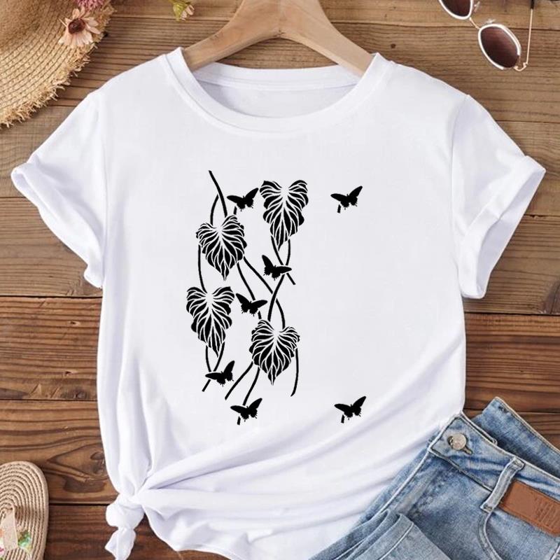 (Азиатский размер) Женская футболка с пчелиным цветком, милая трендовая милая одежда 90-х годов, модная футболка с принтом, женские футболки с коротким рукавом и графикой