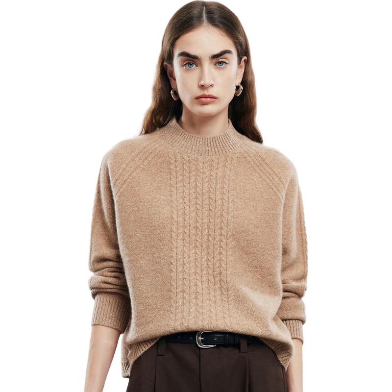 PALUOPO Women's Mock Neck Pure Cashmere Wheat Jacquard Sweater