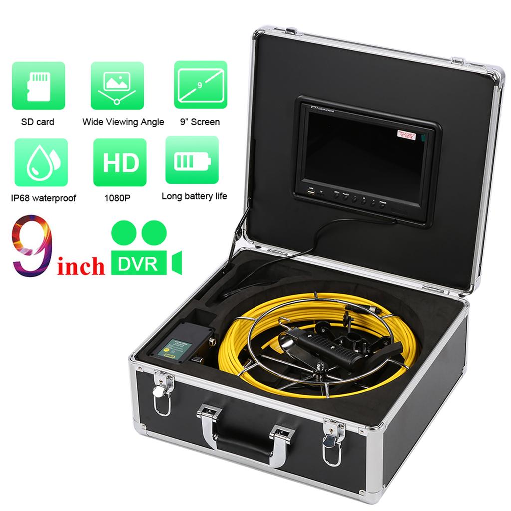 9in Display DVR 1080P Dual Camera IP68 Waterproof Underground Pipe Inspection with 98.4ft Cable