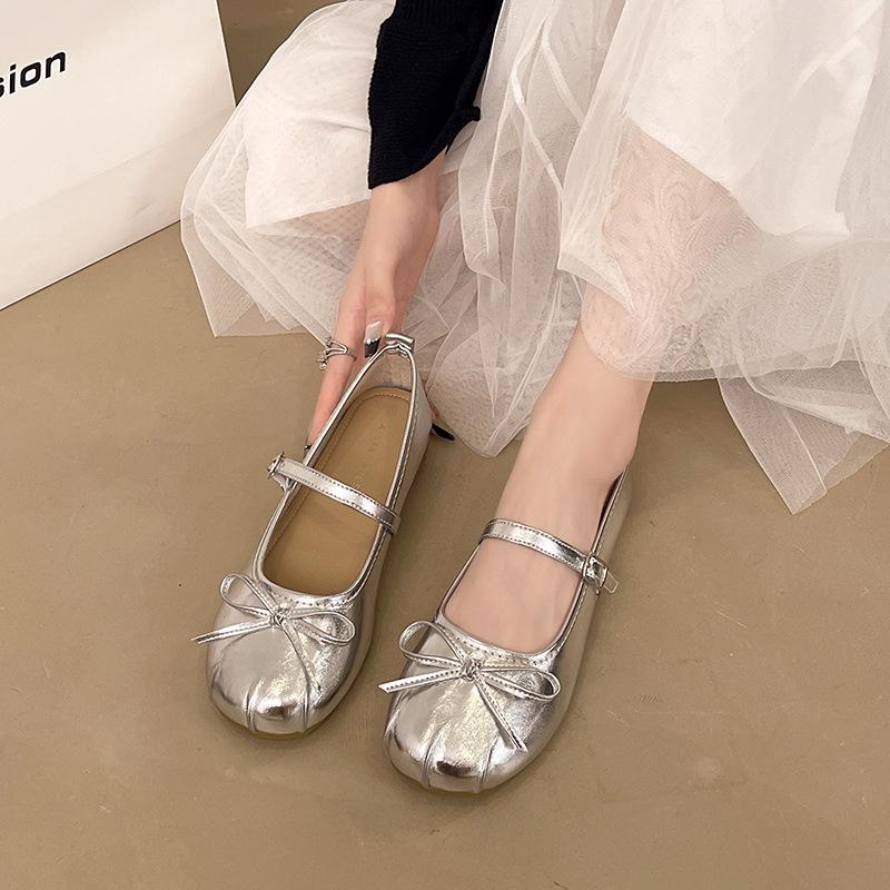 Туфли Мэри Джейн с бантом, на плоской подошве, с мелким вырезом, на мягкой подошве, женские, 2025, корейская версия, туфли дуду, туфли для бабушки, женские