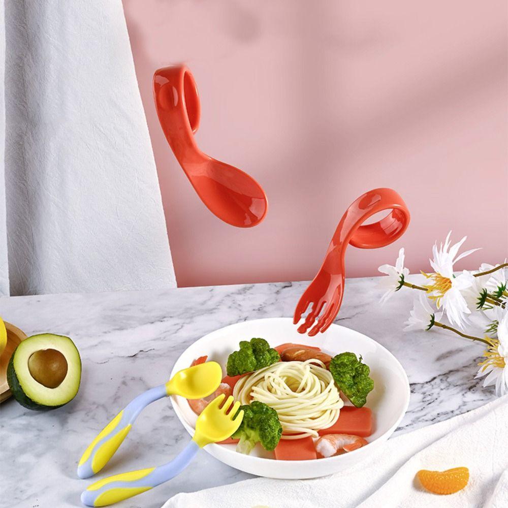 Handle Fork Spoon Supplement Tool Eat Training Baby Spoon Fork Elbow Spoon Auxiliary Spoon