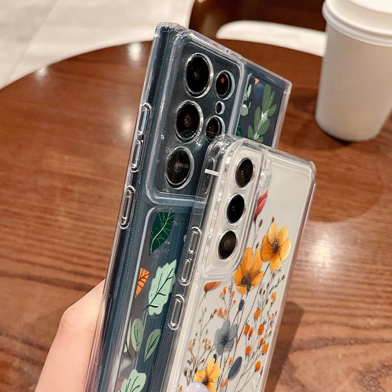 Роскошный Чехол для телефона с прозрачным силиконом и цветами для Samsung Galaxy S24 S23 S22 Ultra Plus A55 A54 A53 A35 A15 A25 S23 S21 FE Мягкая обложка