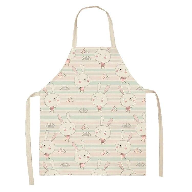 Фартук с милым мультяшным кроликом и принтом, художественный фартук для уборки, кухонный фартук для домашней кулинарии, одежда для повара, льняной нагрудник для взрослых, 47X38 см, 68X55 см