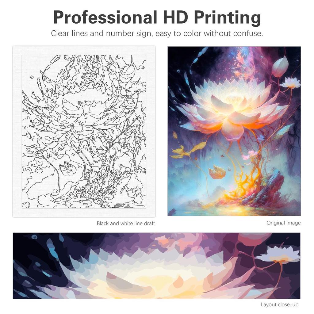 Рамка для рисования лотоса по номерам для взрослых, наборы цветов, краска ручной работы по номерам, стартовый набор для домашнего настенного искусства 40x50 см