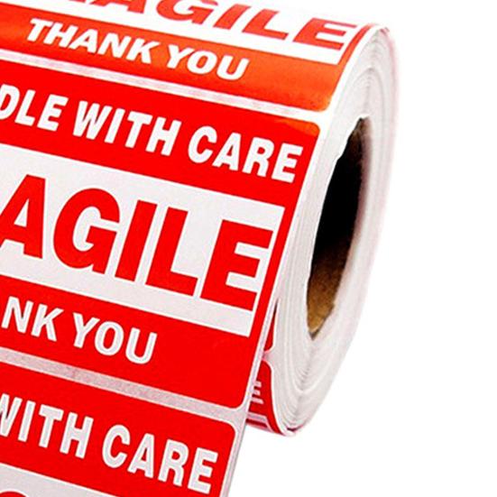 500Pcs/Roll Fragile Label Sticker Red White Handle with Care Fragile Thank You Self-adhesive Rectangle Package Box Shipping Warning Decal Kit