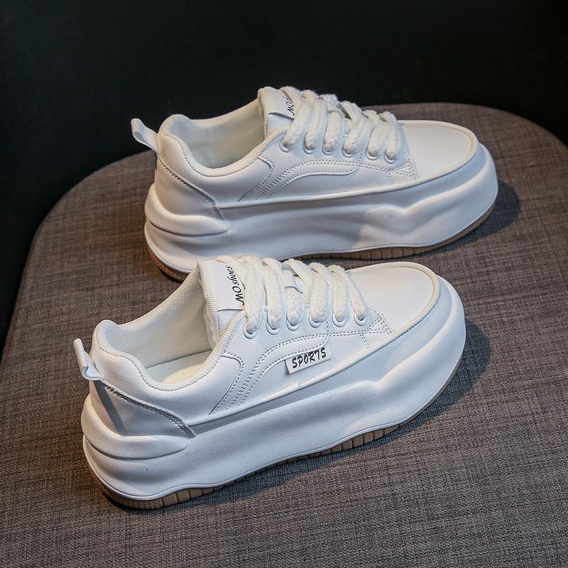 Женские белые массивные кроссовки, женская спортивная обувь на платформе, осенняя мода, кроссовки для бега на шнуровке, женские кроссовки на толстой подошве