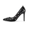 Fashion Fashion Pointed Rivet Hollowed Out Women's High Heeled Shoes Spring Autumn European American High Heel Single Shoe Size 36-43