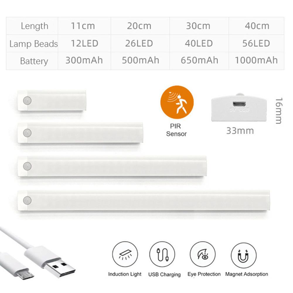 Датчик движения, ночник для шкафа, светодиодное USB-освещение, кухонный шкаф, шкаф, лампа, аккумуляторная магнитная светодиодная лампа