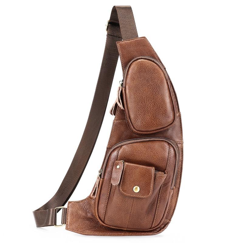 Genuine Leather Men's Chest Bag Premium Sense Cowhide Casual Chest Bag Men's Shoulder Crossbody Bag
