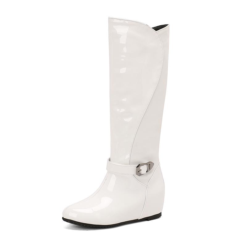 Women's flat-bottomed boots autumn and winter new large-size medium boots solid color versatile casual inner heel boots