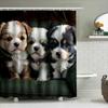 3D HD Принт Милые Щенки Занавеска для Душа Роскошная Водонепроницаемая Дизайн с Домашними Животными Декор для Ванной Комнаты Зеленый Фон с Диваном (Размер: 180см х 259см