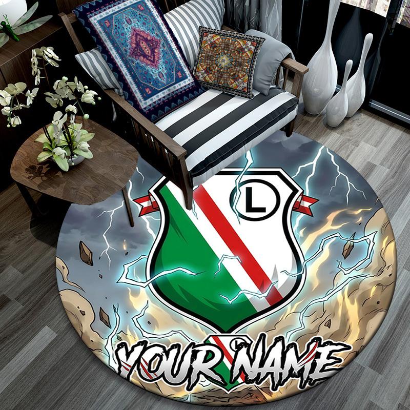 Custom Name Legia Warsaw Round Area Rug,Carpet Rug for Living Room Bedroom Sofa Playroom Decor,Non-slip Floor Mat