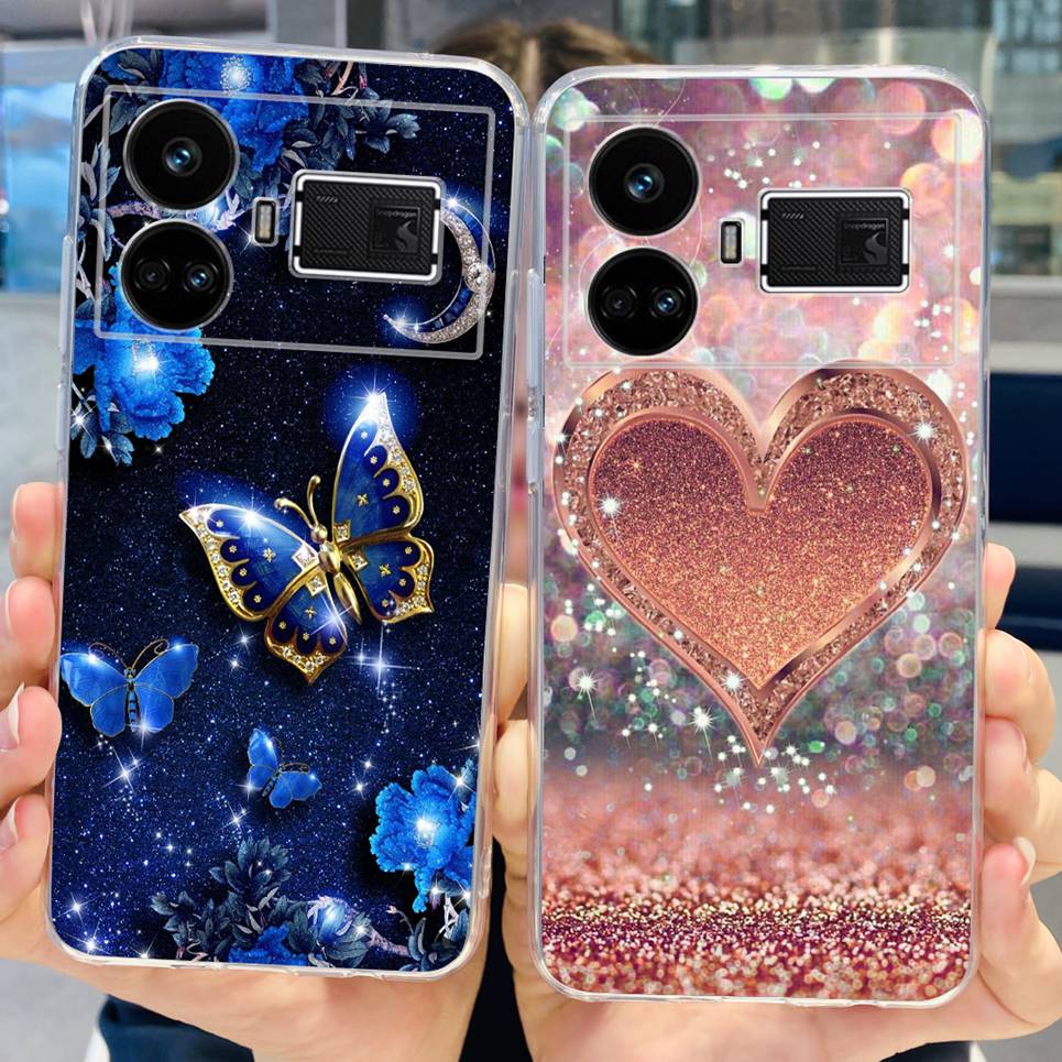 For Realme GT5 Case Clear Silicone Soft TPU Cover For OPPO Realme GT 5 RealmeGT5 Cases Flower Marble Jelly Bumper Coques