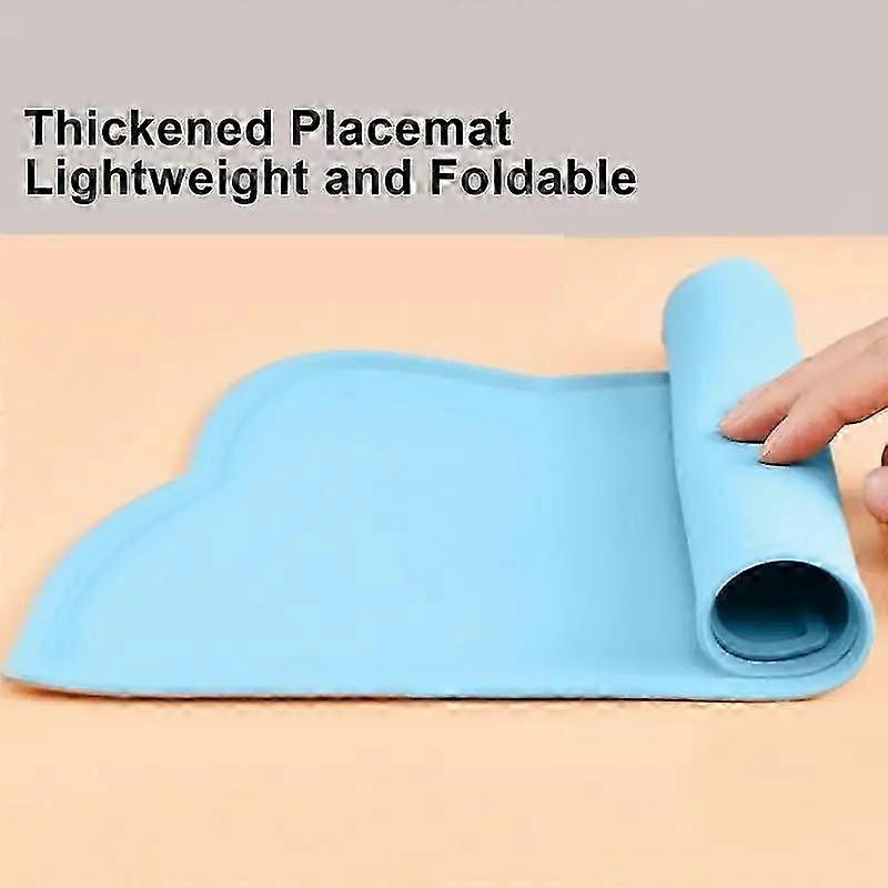 Blue Silicone Pet Food Mat, Raised Edge, Waterproof, Dogs/Cats