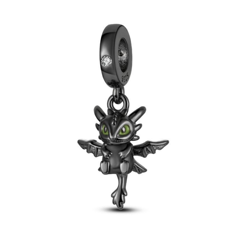 Playful Cute Black Cat Charm Bracelet DIY Bead Accessories Black Gold Baby Dragon Theme