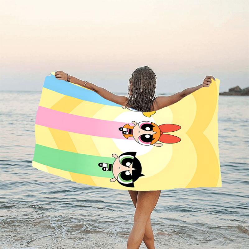 1pc Powerpuff6 Beach Towel, Beach and Seaside Swimming Pool Equipment, Fashion Pattern, Rectangular, Travel Essentials