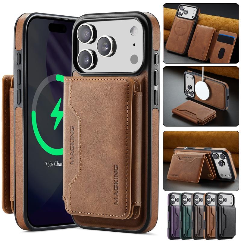 Кожаный кошелек-книжка Magsafe Чехол для телефона Для iPhone 17 Air 17 Pro Max 2-в-1 Съемные слоты для карт Чехол Сумка