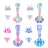 3Pcs Girls Mermaid Tail Swimsuit Children Memaid Swimwear Bikini Bathing Suit Halloween Costume Princess Beach Party Clothing
