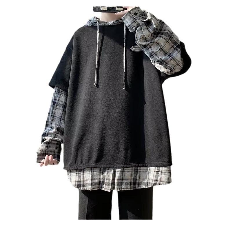 Men's Oversized Trendy Street Style Hoodie – Fake Two-Piece Design, Punk High Street Fashion for Spring and Autumn