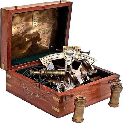 Морской Кельвин, Хьюз Лондон Старинный латунный морской корабль Секстант с дополнительным 2 телескопами в деревянной коробке