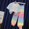 Костюм-двойка Rainbow Pants для девочек, лето 2025 г.: Модный, свободный, универсальный для детей среднего и крупного возраста